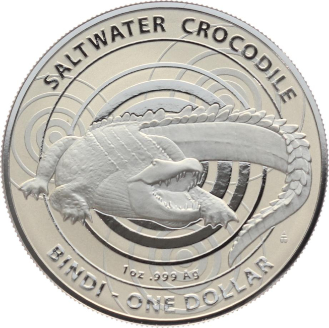Australien 1 Dollar 2013 Salzwasserkrokodil Bindi - 1 Unze Feinsilber